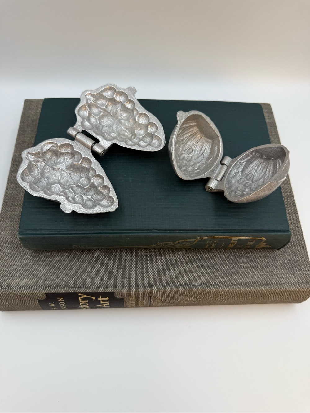 Vintage Hinged, Pewter, Ice Cream Molds Set Of Two Strawberry and Grapes